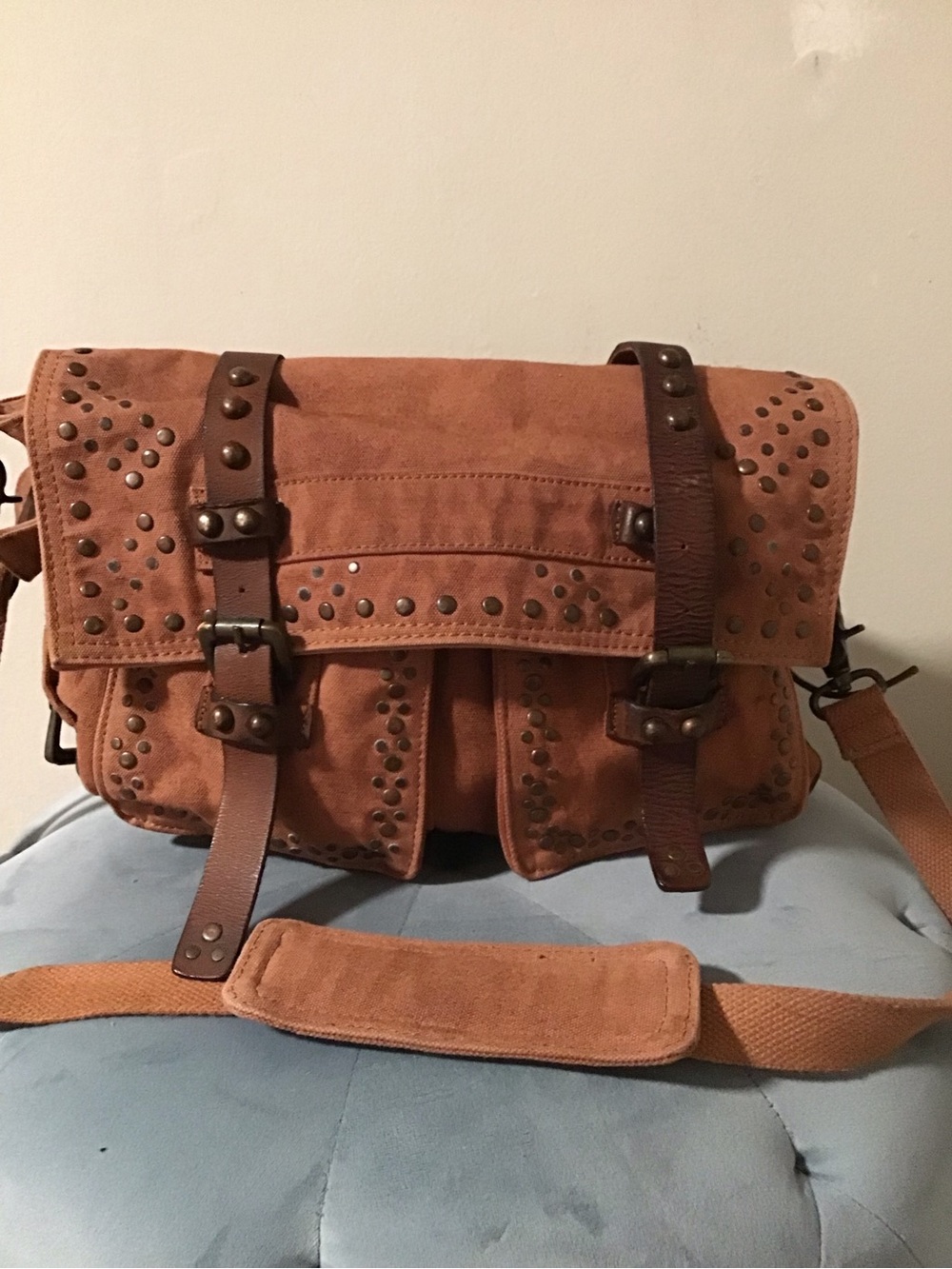 Free People Studded Suede Crossbody Messenger Bag - Rust Brown - Picture 1 of 6